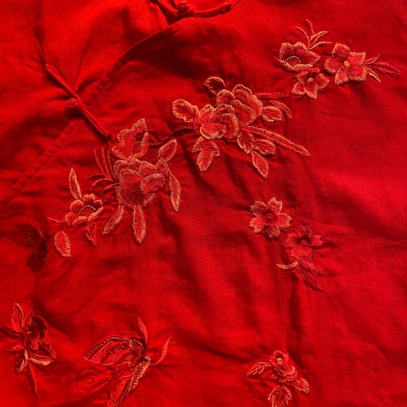 Coral/red Japanese style blouse looks like linen with beautiful embroide… - Picture 12 of 12